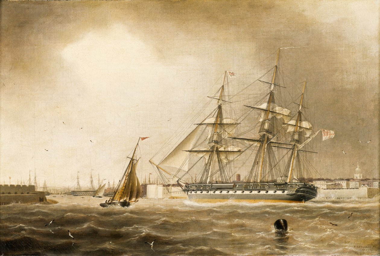 HMS "Raleigh autorstwa Lieutenant Robert Strickland Thomas