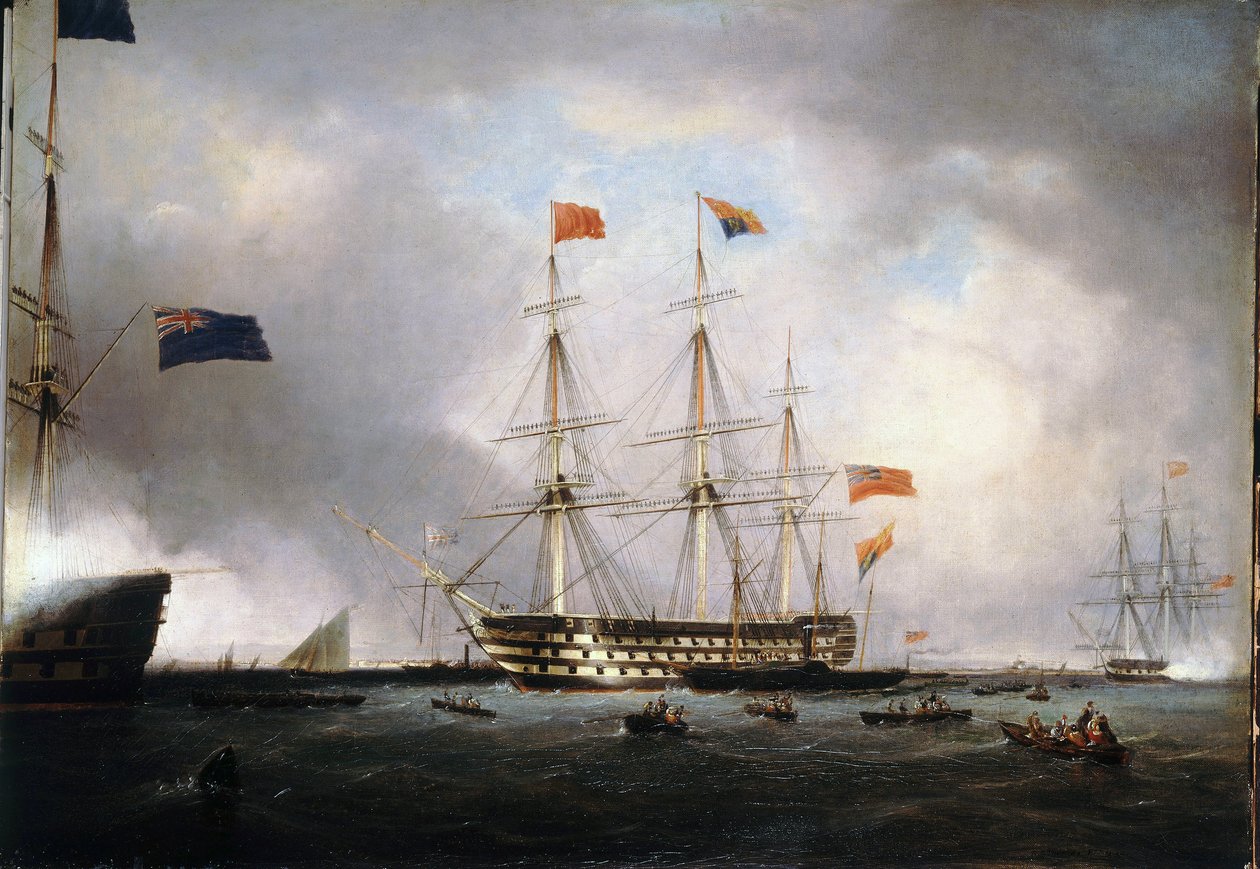 Wizyta 1. królowej brytyjskiej Wiktorii (1819-1901) na HMS "Queen" w Portsmouth (Anglia), 1 marca autorstwa Lieutenant Robert Strickland Thomas