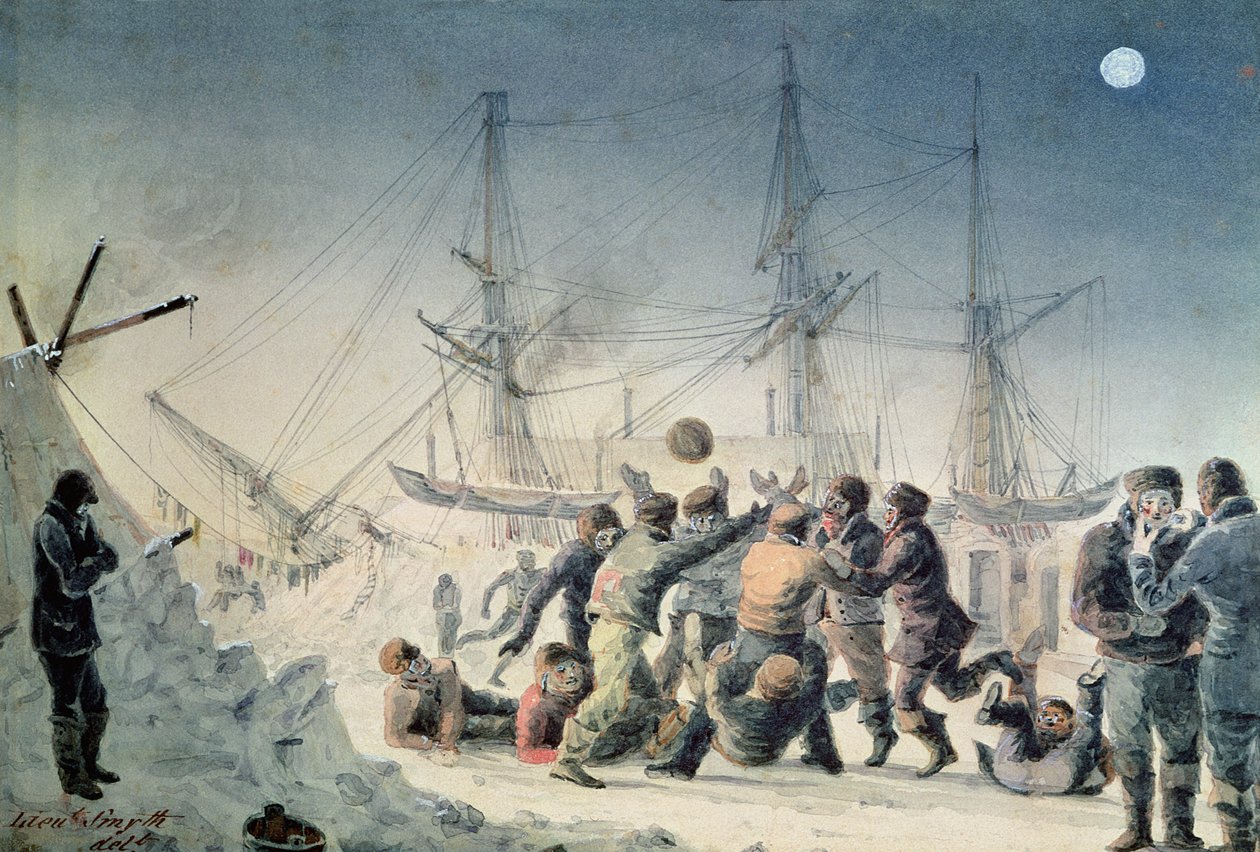 د سوداګرۍ په سفر کې پیښې: نارینه په بورډ کې فوټبال کوي HMS 