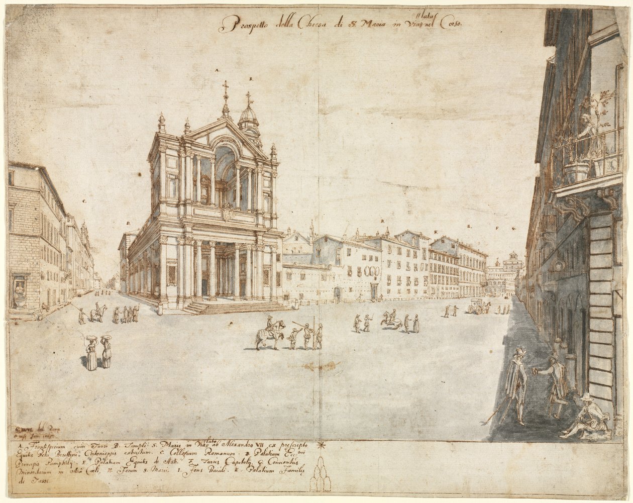 Osiemnaście widoków Rzymu: Santa Maria in Via Lata, 1665. autorstwa Lievin Cruyl