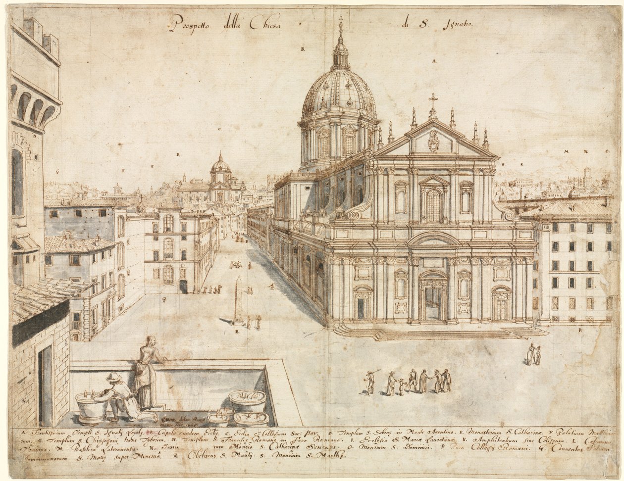 Osiemnaście widoków Rzymu: Kościół SantIgnazio, 1665. autorstwa Lievin Cruyl