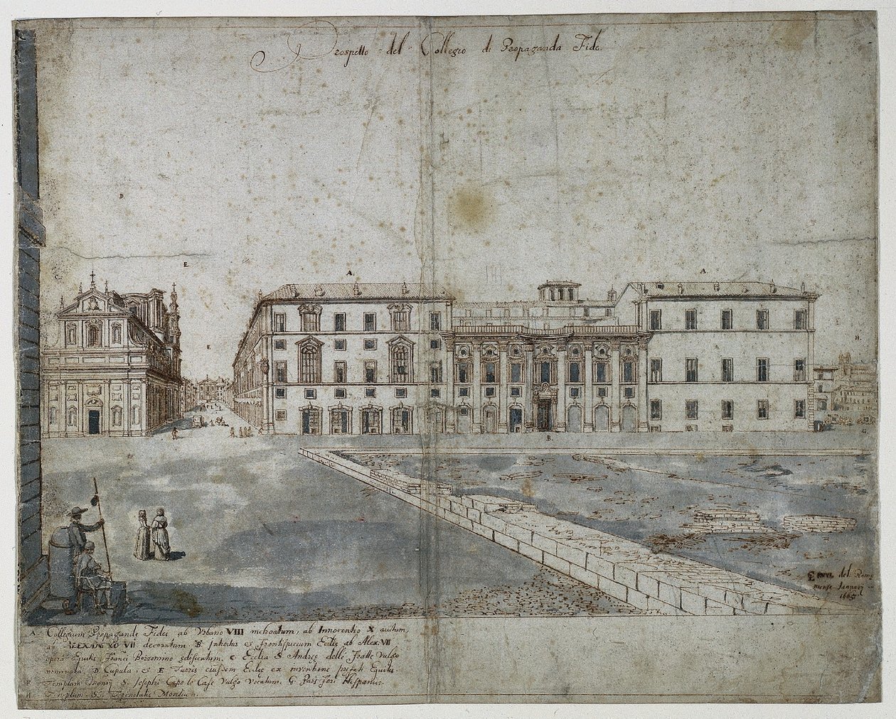 Osiemnaście widoków Rzymu: Collegio di Propaganda Fide recto, 1665. autorstwa Lievin Cruyl