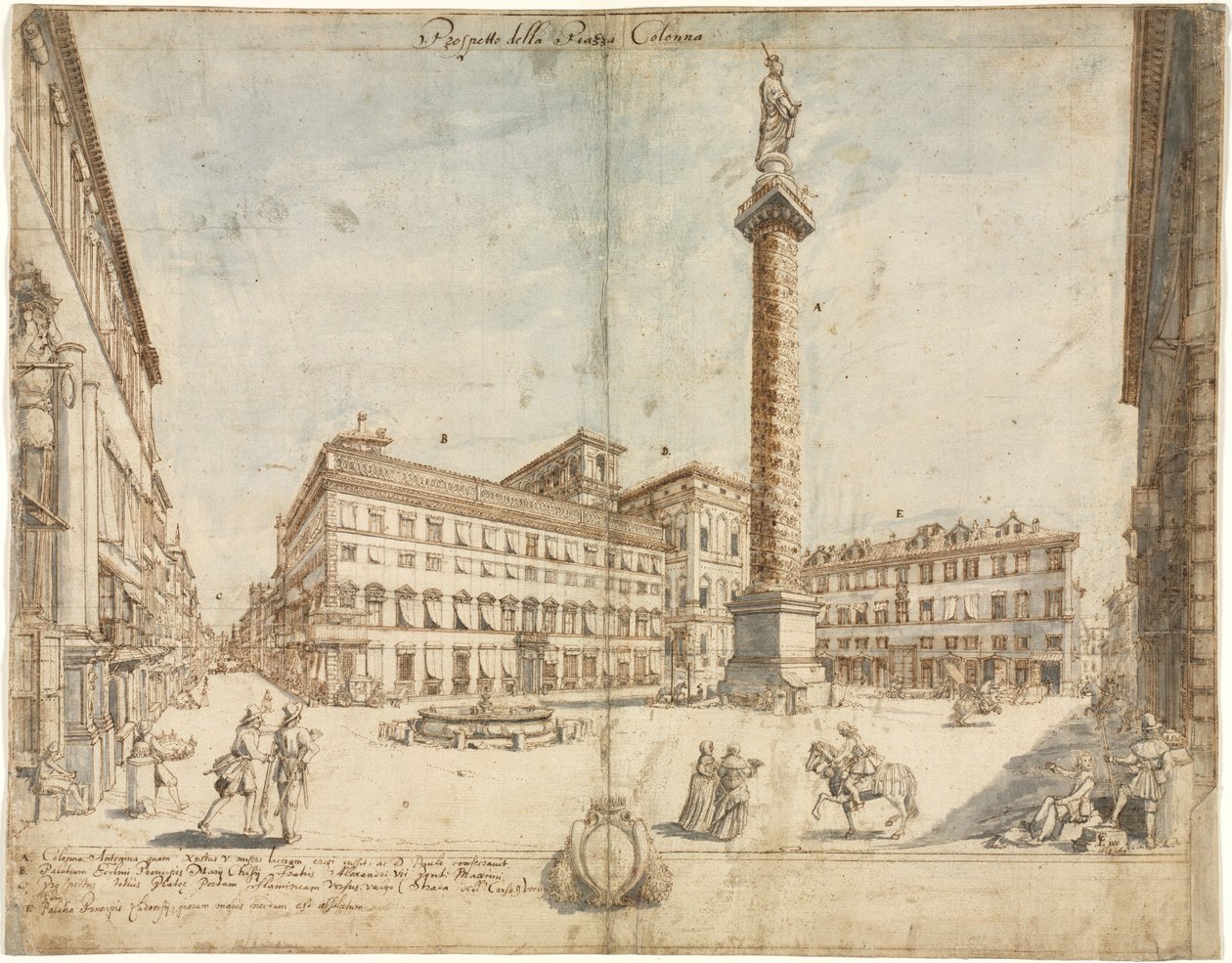 Osiemnaście widoków Rzymu: Piazza Colonna autorstwa Lievin Cruyl