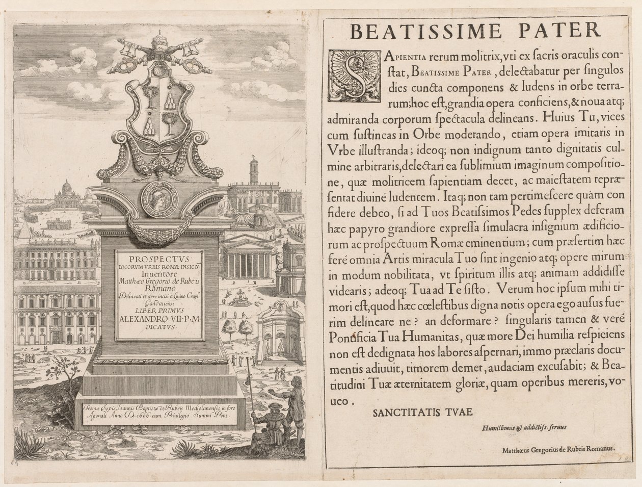 Frontyspis z Prospectus Lourum Urbis Romae Insign[ium], 1666. autorstwa Lievin Cruyl