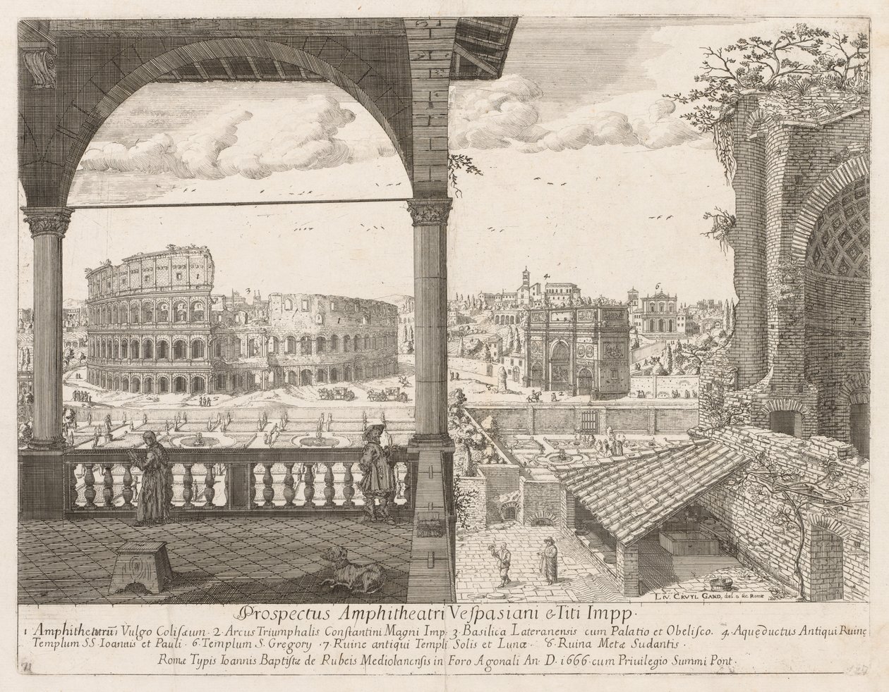 Koloseum Arco di Costantino z Prospektu Lourum Miasta Rzymu, 1666. autorstwa Lievin Cruyl