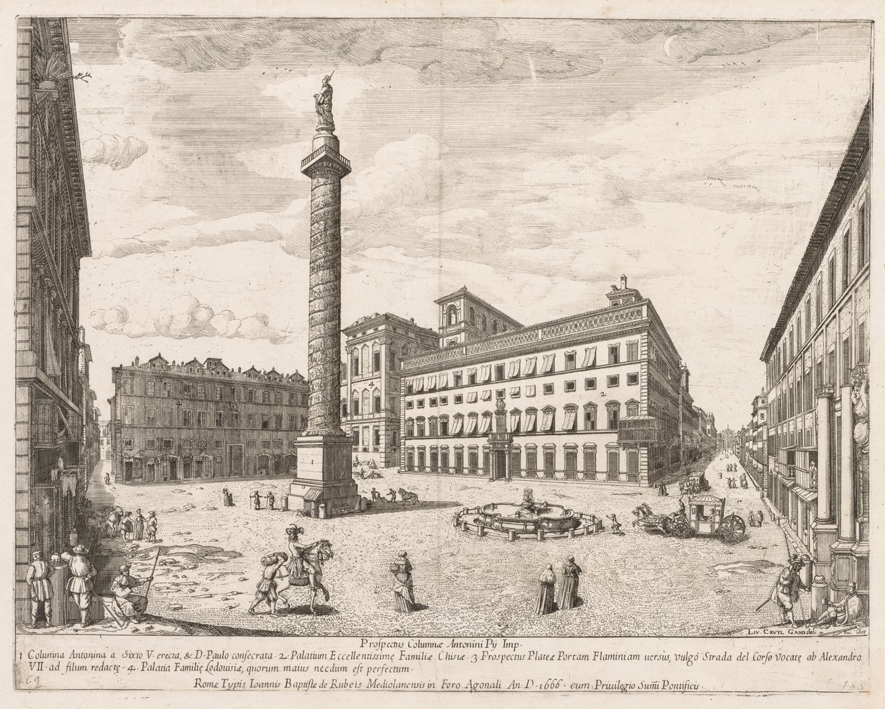 Piazza Colonna z „Widoku na zabytki Rzymu” autorstwa Lievin Cruyl