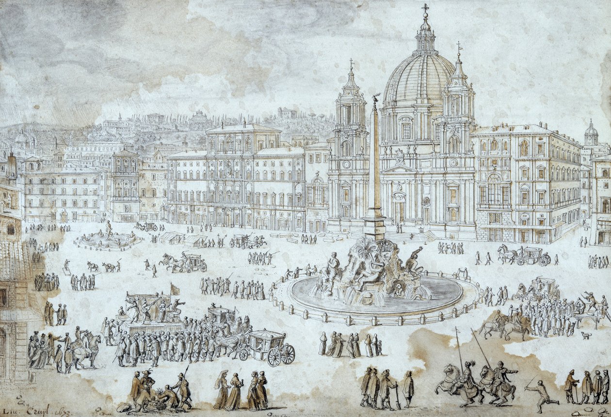 Piazza Navona w Rzymie, Lievin Cruyl (1640-1720), Włochy autorstwa Lievin Cruyl