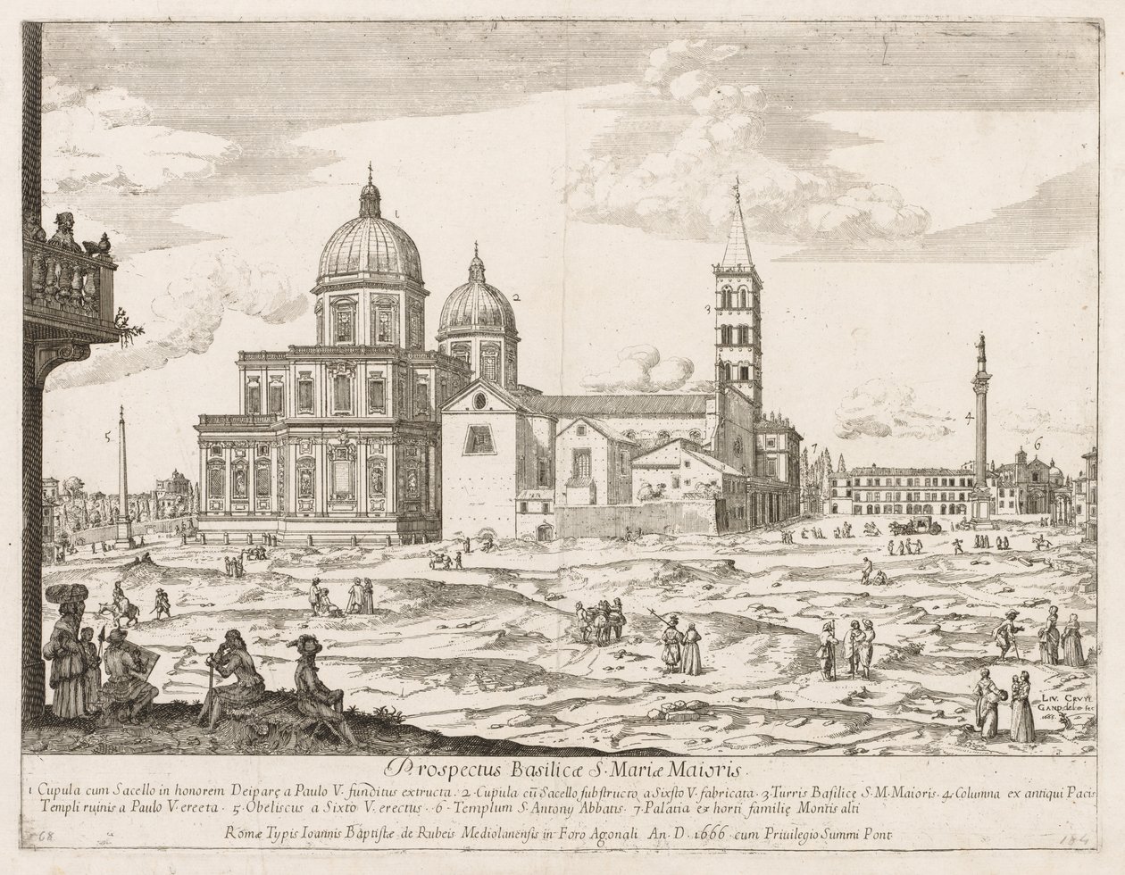 Santa Maria Maggiore z Prospektu Lourum Miasta Rzymu, 1666. autorstwa Lievin Cruyl