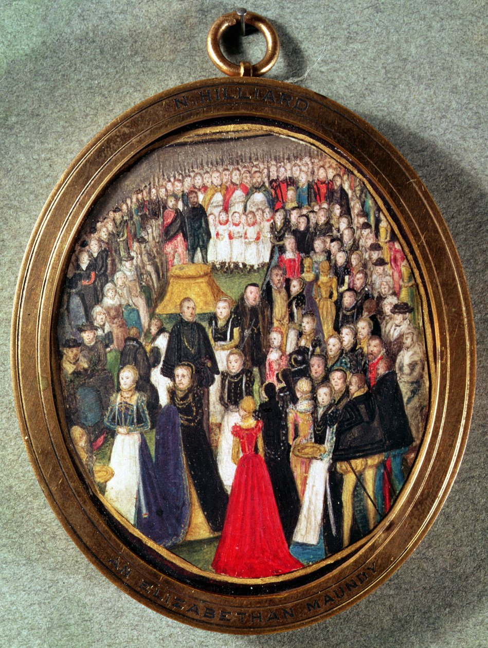 Elżbietańska ceremonia maundy, ok. 1560 (wc na welinie) autorstwa Lievine Teerlink