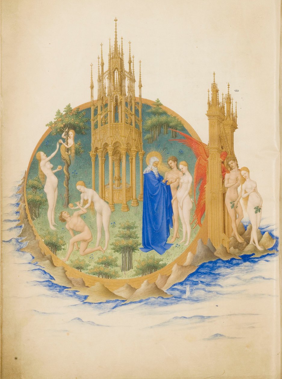 Très Riches Heures du Duc de Berry Folio 25, tył: Ogród Eden autorstwa Limbourg Brothers