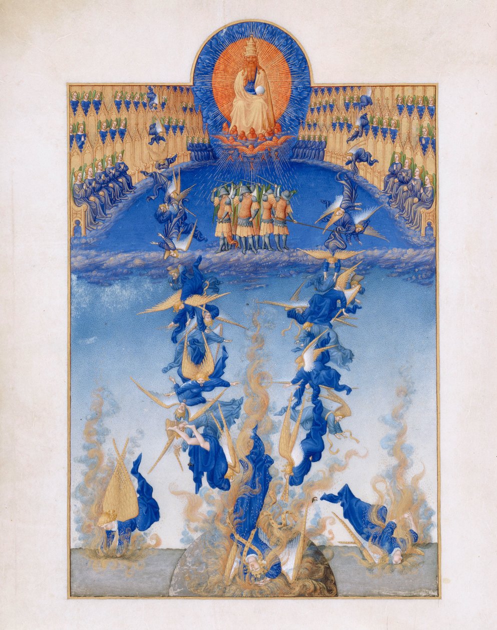 Très Riches Heures du Duc de Berry Folio 64, tył: Upadek zbuntowanych aniołów autorstwa Limbourg Brothers