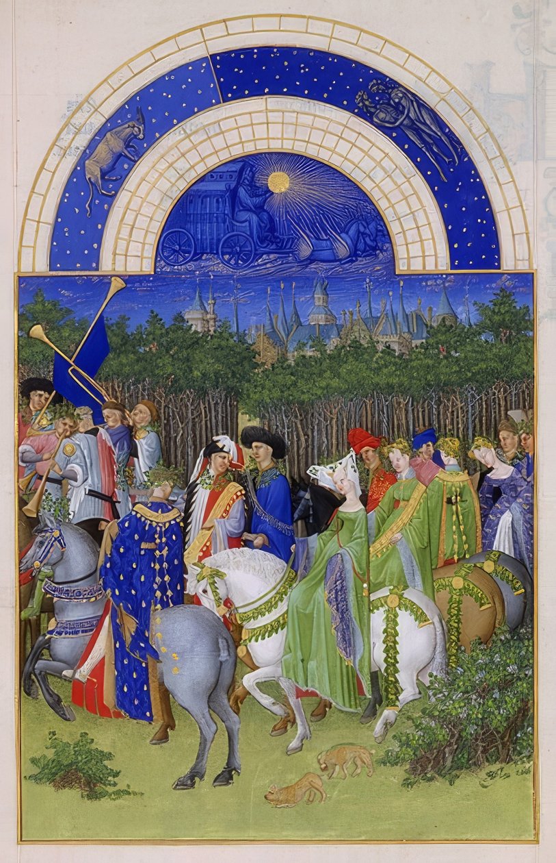 Maj (Księga godzin księcia Berry). 1412-16 autorstwa Limbourg Brothers
