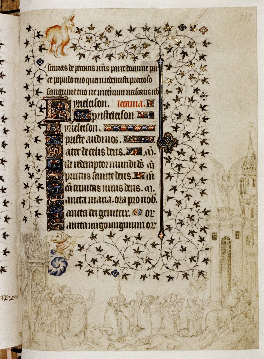 Litania z Księgi Godzin: Wielka procesja Grzegorza Wielkiego do Rzymu przeciwko zarazie autorstwa Limbourg Brothers