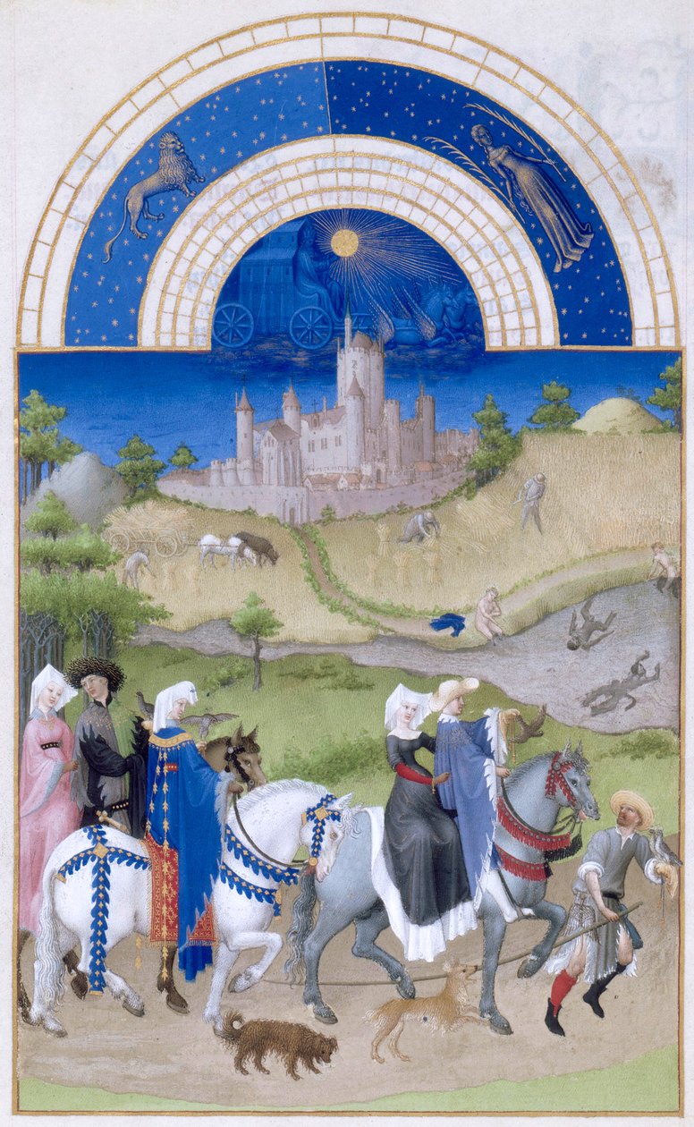 Très Riches Heures du Duc de Berry Folio 8, tył: August autorstwa Limbourg Brothers