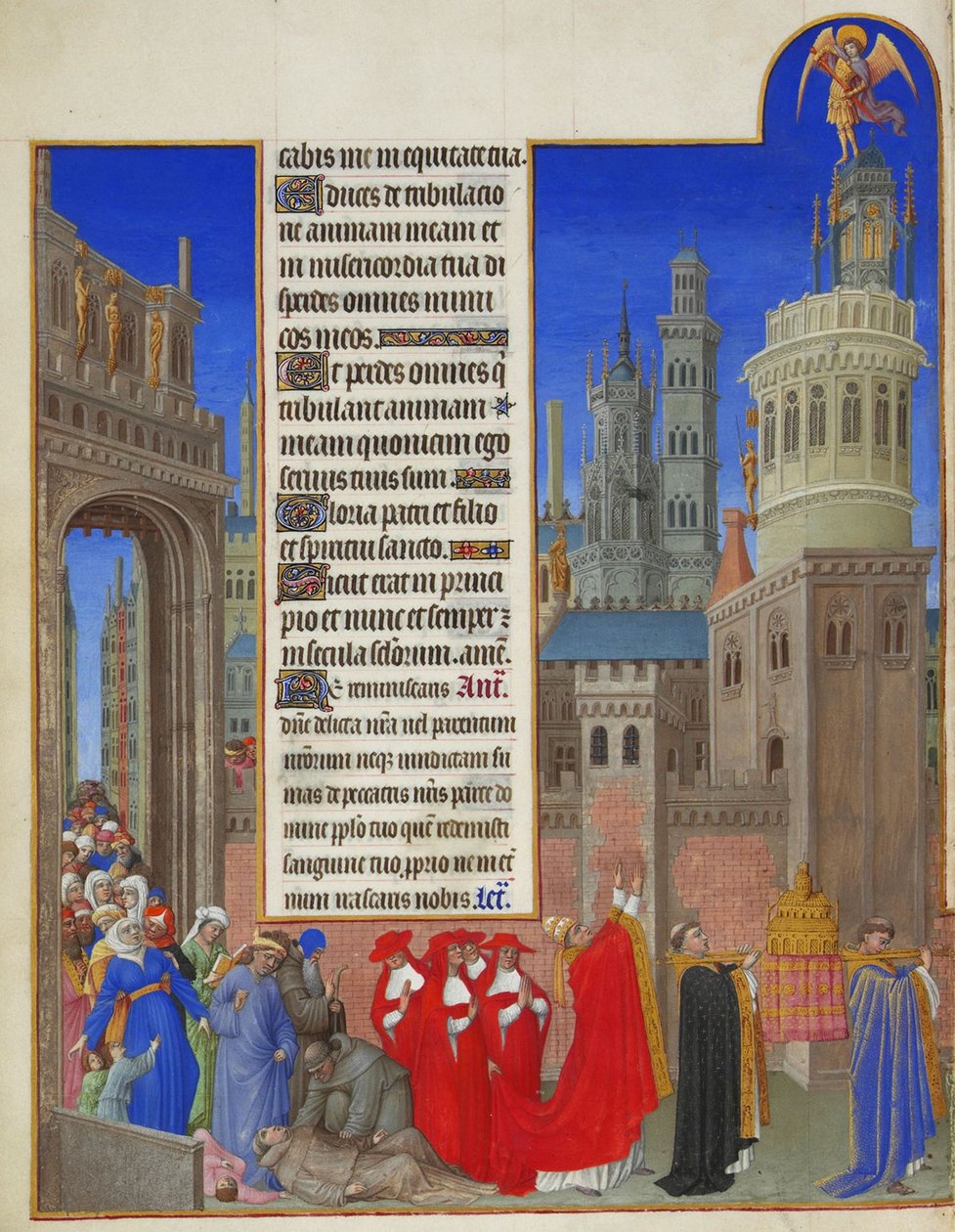 Très Riches Heures du Duc de Berry: Procesja św. Grzegorza, część pierwsza autorstwa Limbourg Brothers