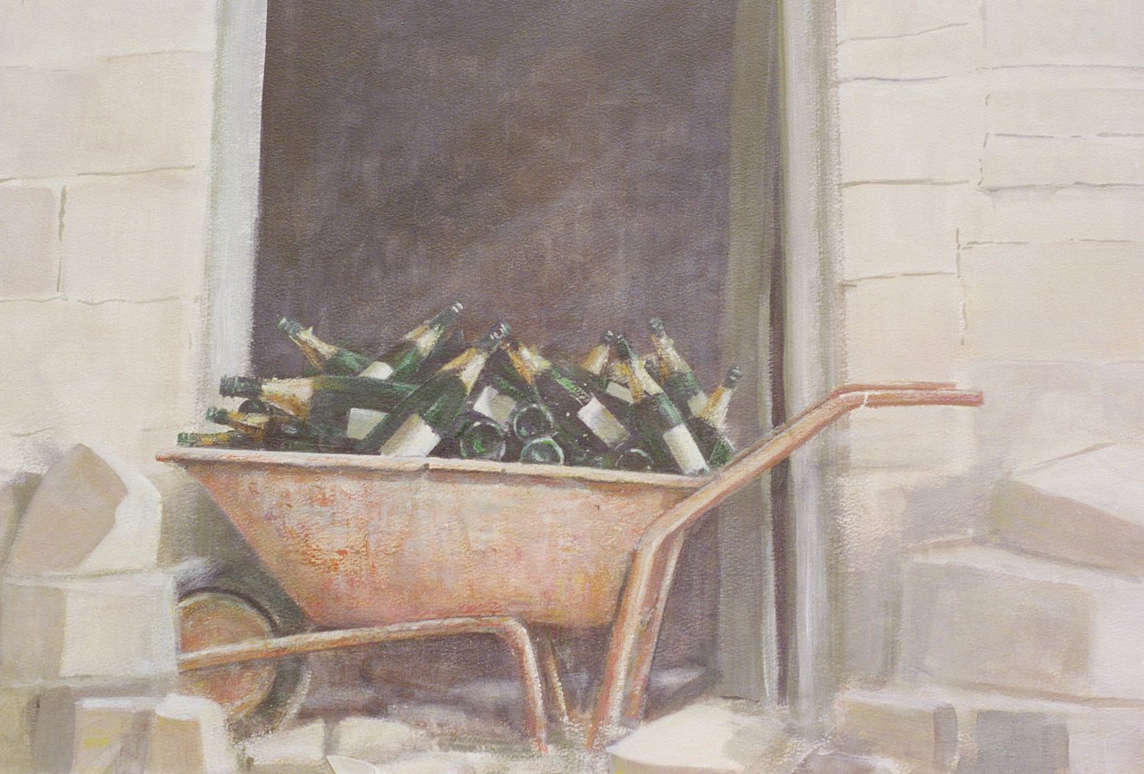 Taczka szampana, 1985 (akryl na płótnie) autorstwa Lincoln Seligman