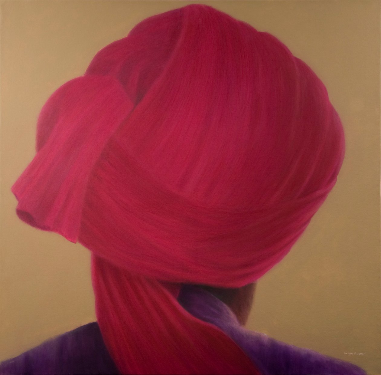 Głęboki czerwony turban, fioletowa kurtka autorstwa Lincoln Seligman