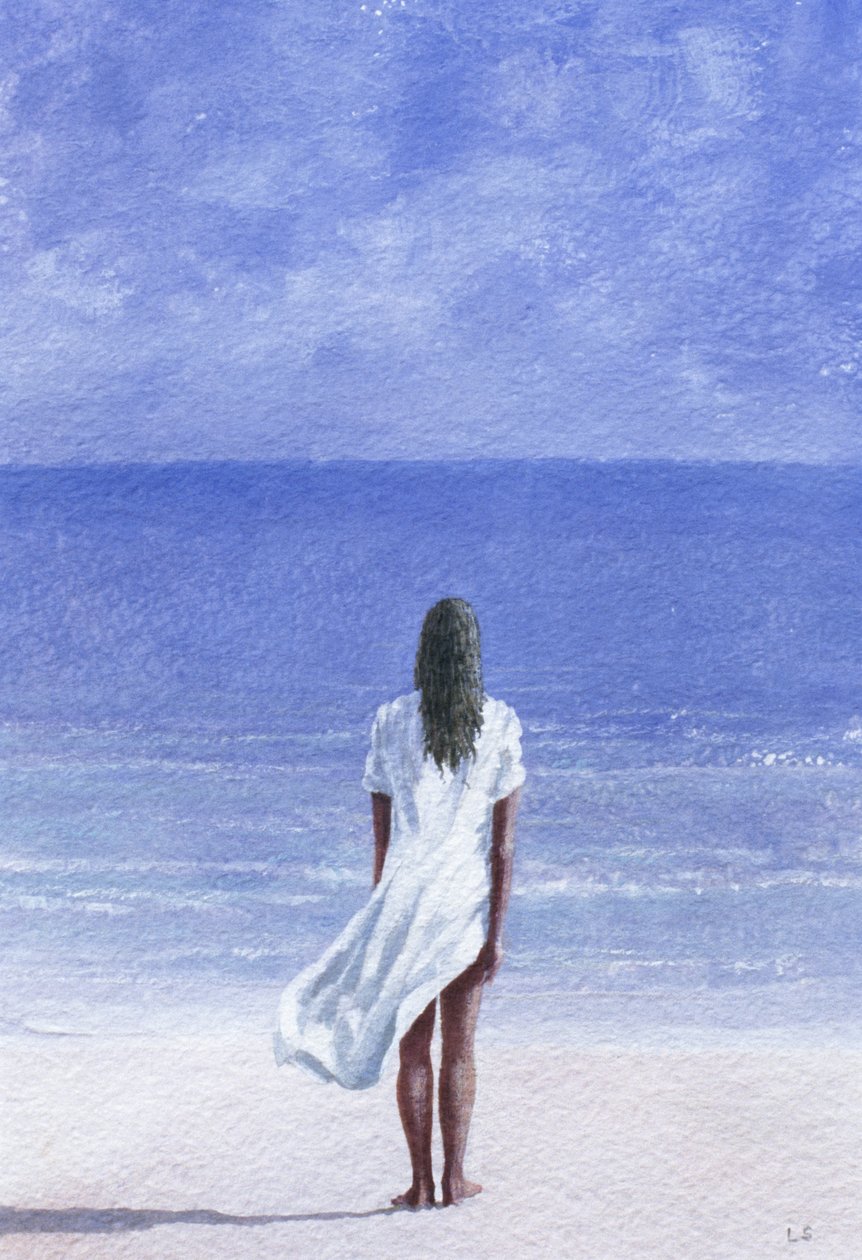 Dziewczyna na plaży, 1995 (akwarela na papierze) autorstwa Lincoln Seligman