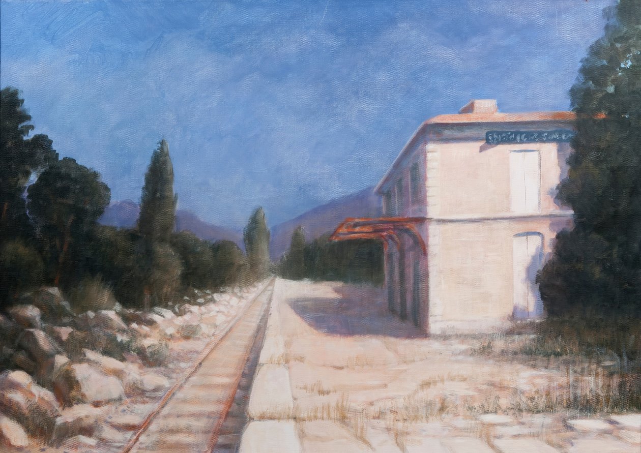 Dworzec kolejowy, Châteauneuf, 2012 (akryl na płótnie) autorstwa Lincoln Seligman