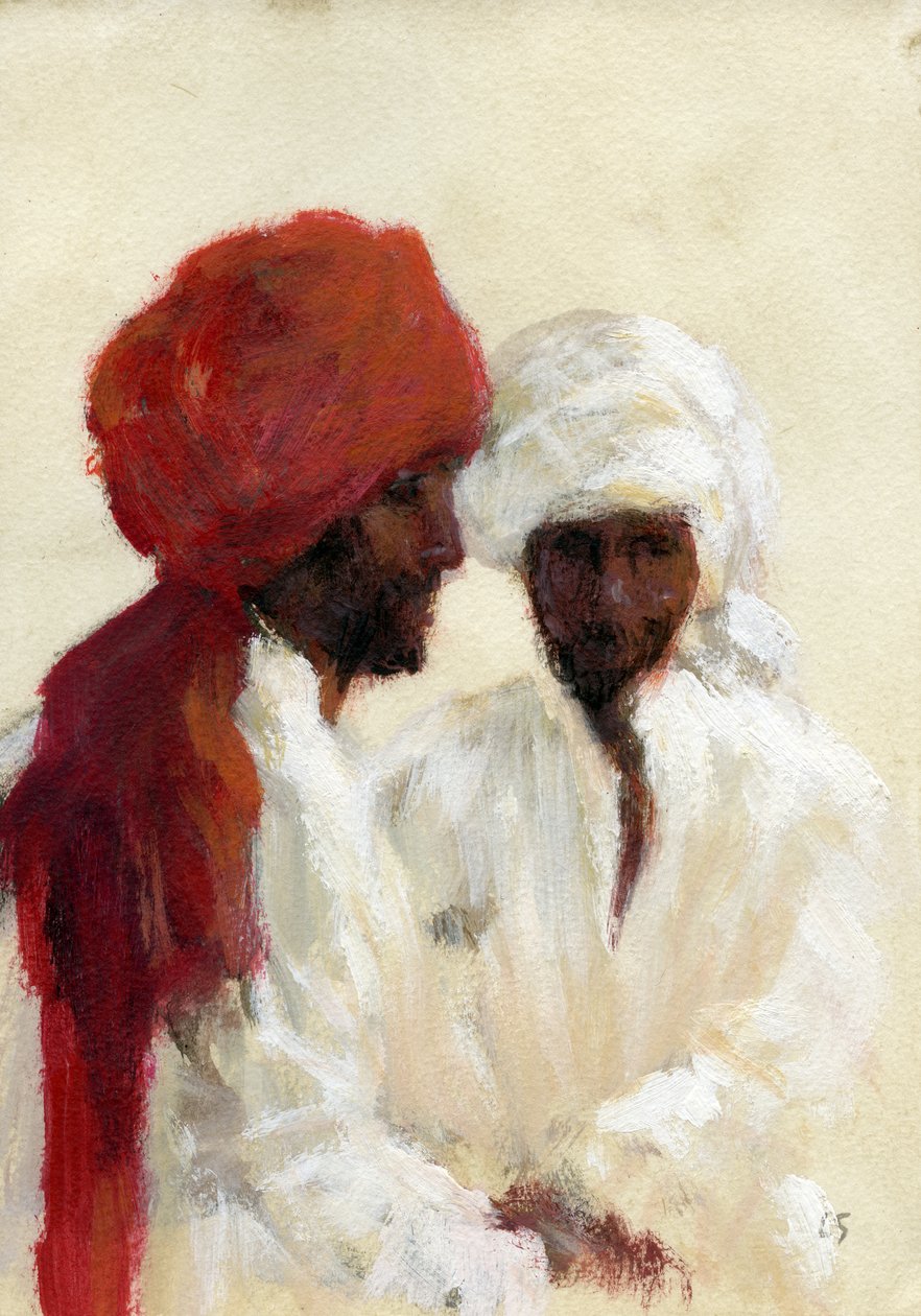 Dwóch imamów (akryl na papierze) autorstwa Lincoln Seligman