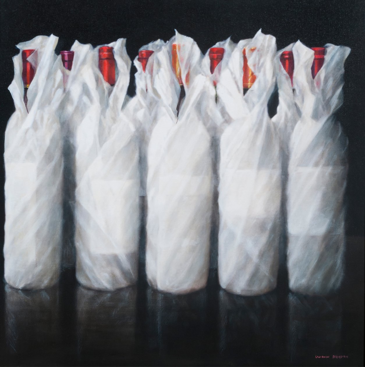 Białe wino w folii, 2012 (akryl na płótnie) autorstwa Lincoln Seligman