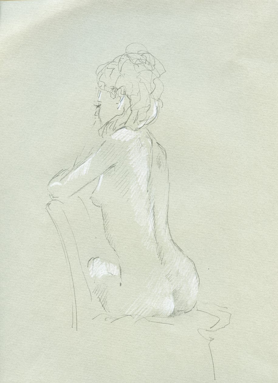 Nude Back View on Grey (ołówek i kreda na papierze) autorstwa Lincoln Seligman