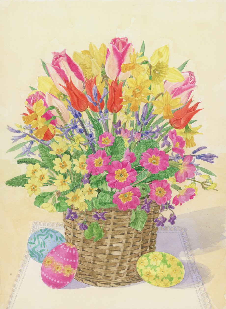 Koszyk wielkanocny, 1996 (wc na papierze) autorstwa Linda Benton