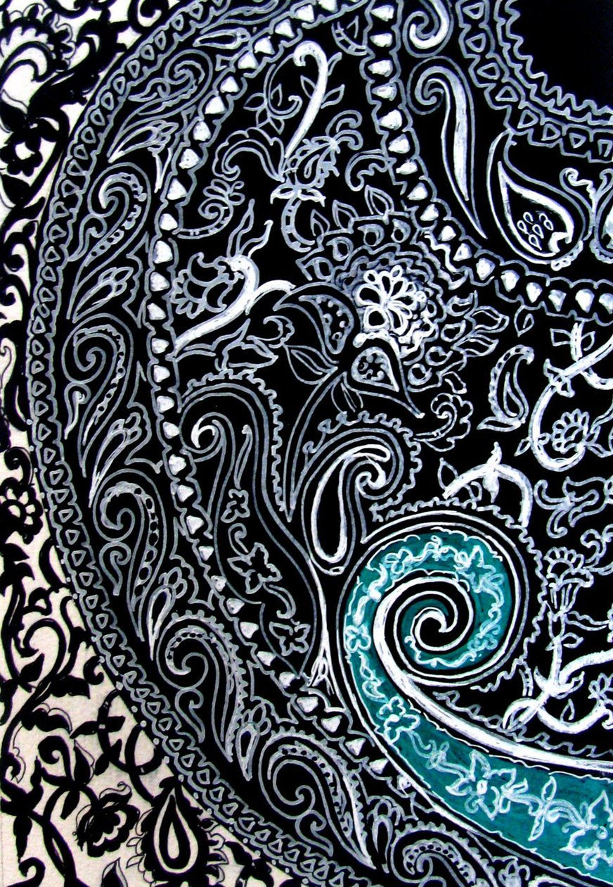 Studium Paisley, 2016 (tusz na papierze akwarelowym) autorstwa linda arthurs