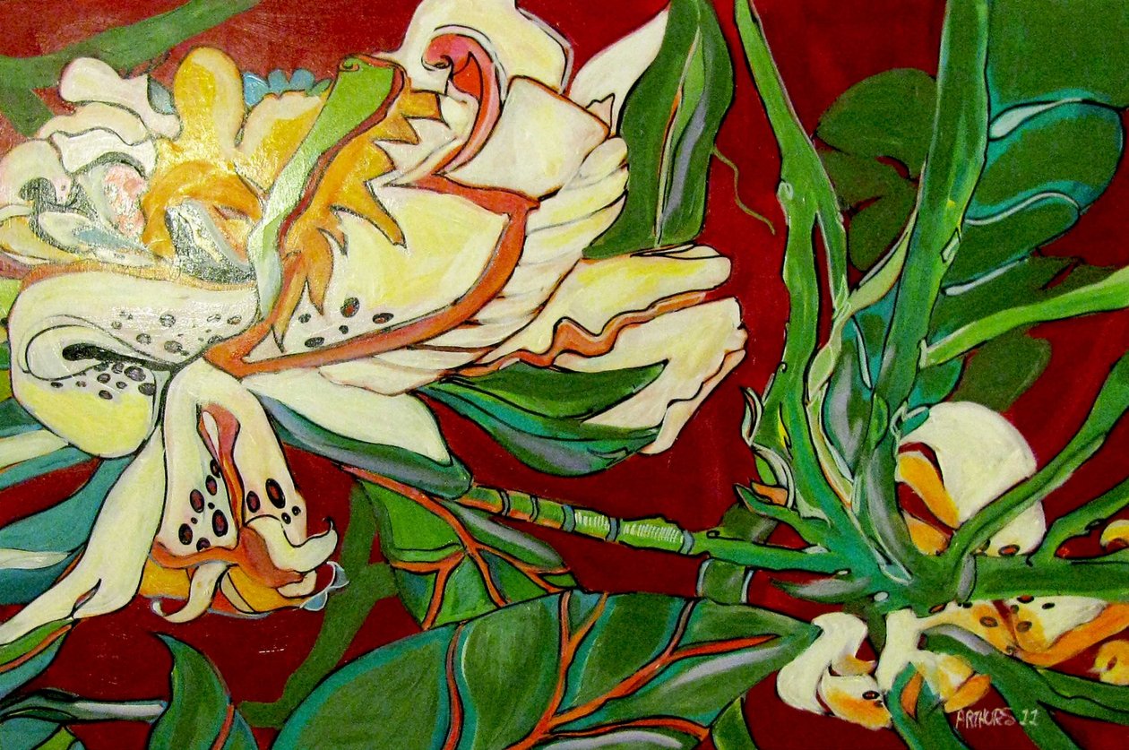 Biały kwiat, 2016 (mixed media) autorstwa linda arthurs