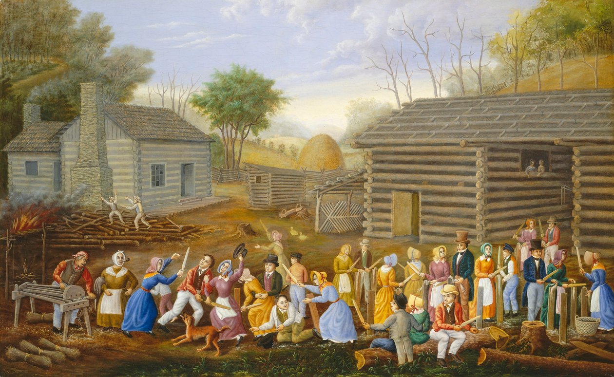 Len Scutching Bee, 1885 (olej na tykanie łóżka) autorstwa Linton Park