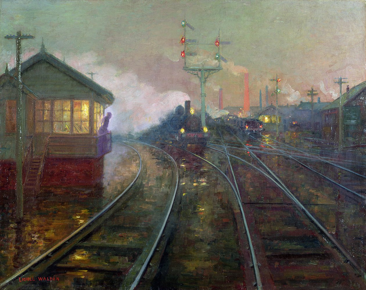 Pociąg w nocy c.1890 autorstwa Lionel Walden