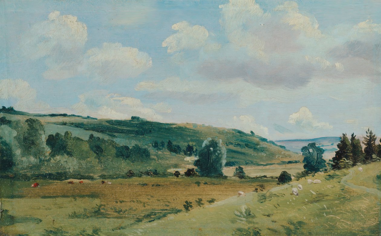 Letni krajobraz w pobliżu Dedham, między 1849 a 1855 rokiem. autorstwa Lionel Constable