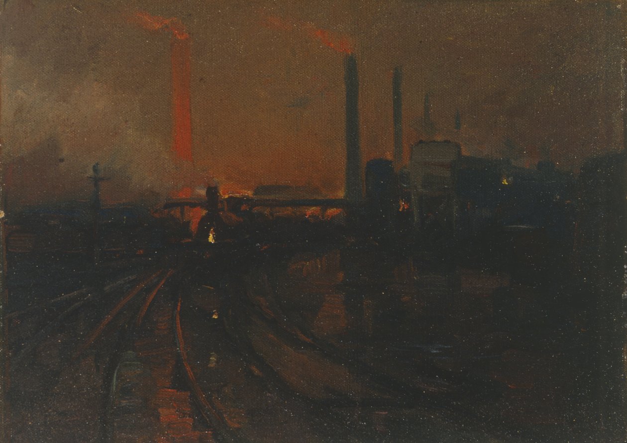 Huta stali, Cardiff, nocą autorstwa Lionel Walden