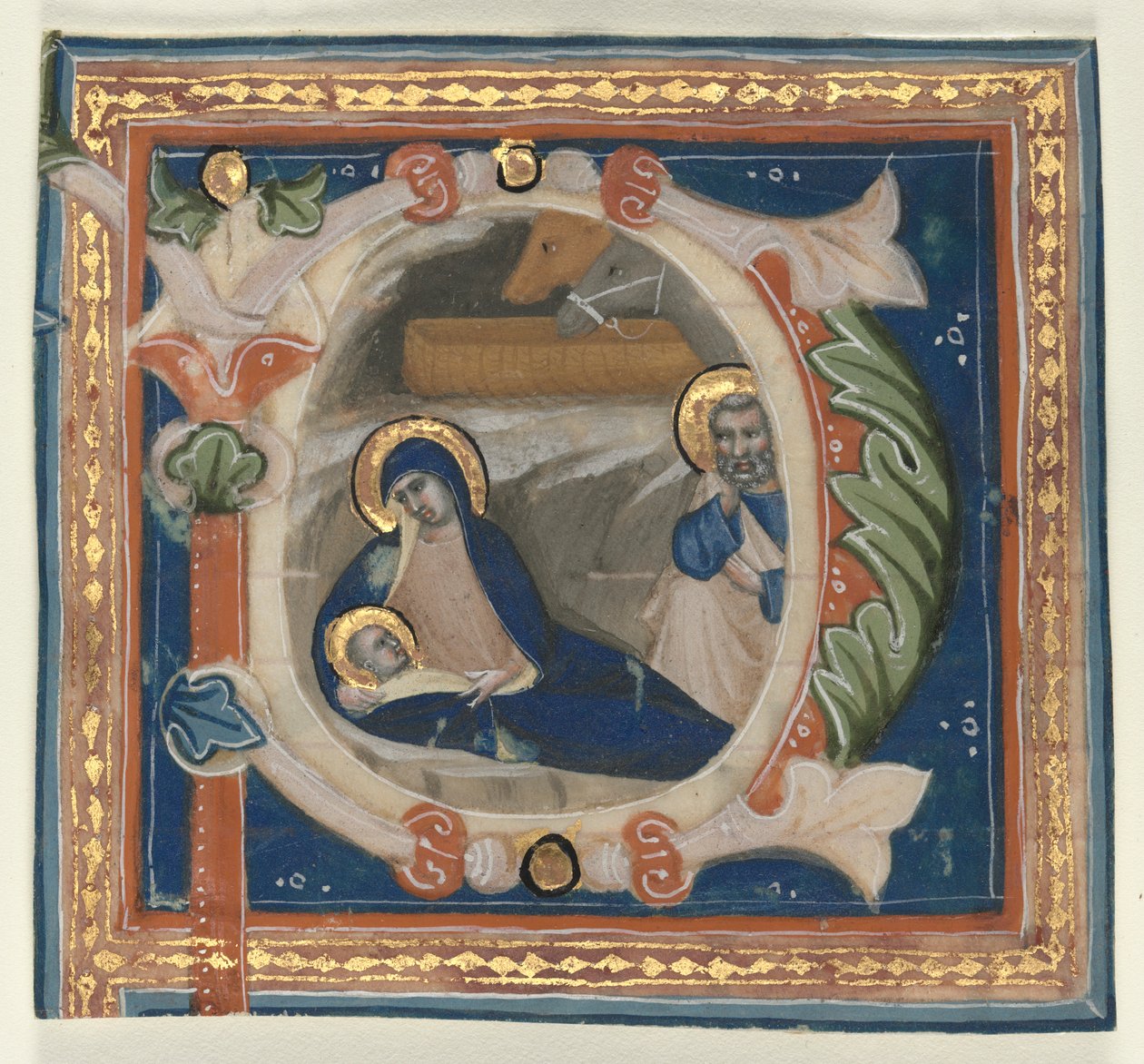 Historyczny inicjał P wycięty z graduału: Narodzenia, c. 1350-1375. autorstwa Lippo Vanni