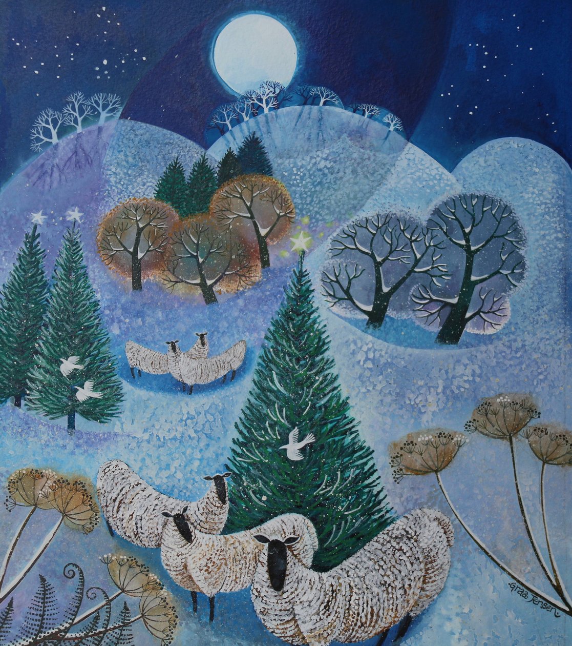 Jodła Bożonarodzeniowa, 2017, (farby akrylowe na papierze) autorstwa Lisa Graa Jensen