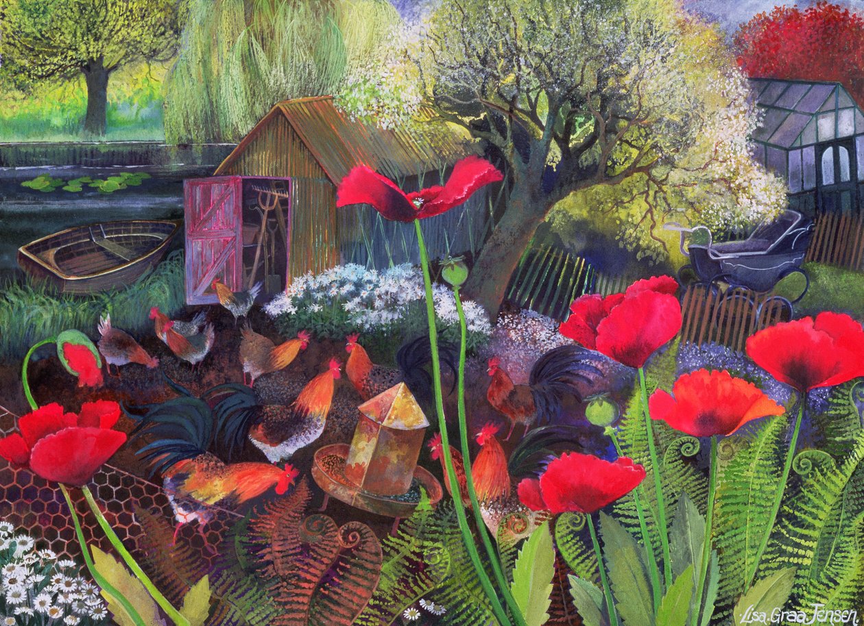 Hen Run, 1994 (tusz akrylowy, gwasz) autorstwa Lisa Graa Jensen