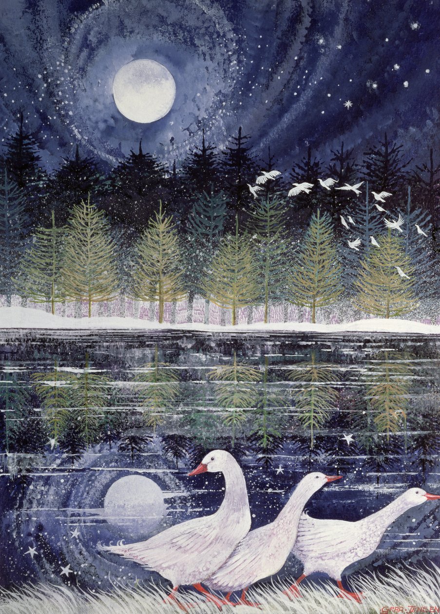 Śnieżne Gęsi, 1995 (tusz akrylowy, gwasz) autorstwa Lisa Graa Jensen