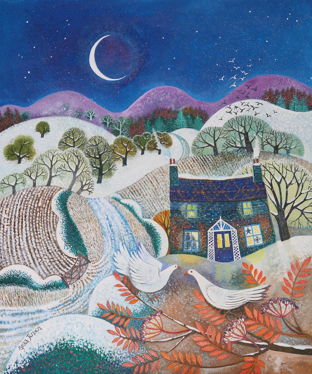 Snowbirds, 2018, (farby akrylowe na papierze) autorstwa Lisa Graa Jensen