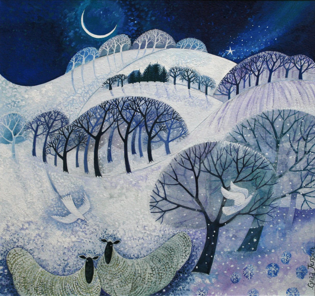 Śnieżna noc (tusz akrylowy) autorstwa Lisa Graa Jensen
