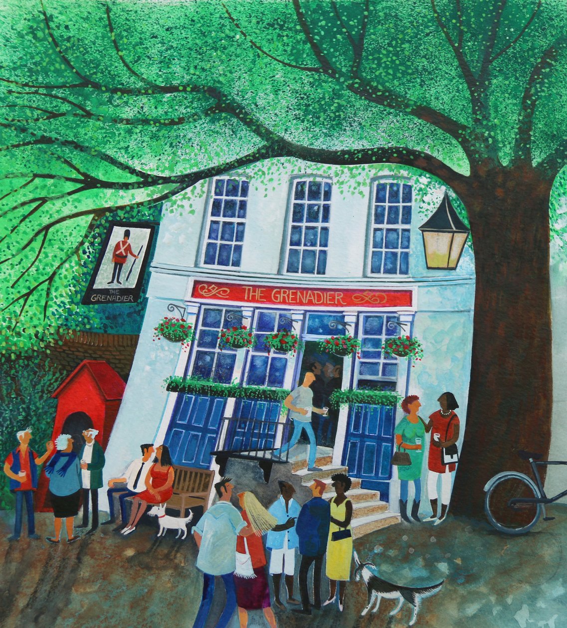 The Grenadier Pub 2018 (akryl na papierze) autorstwa Lisa Graa Jensen