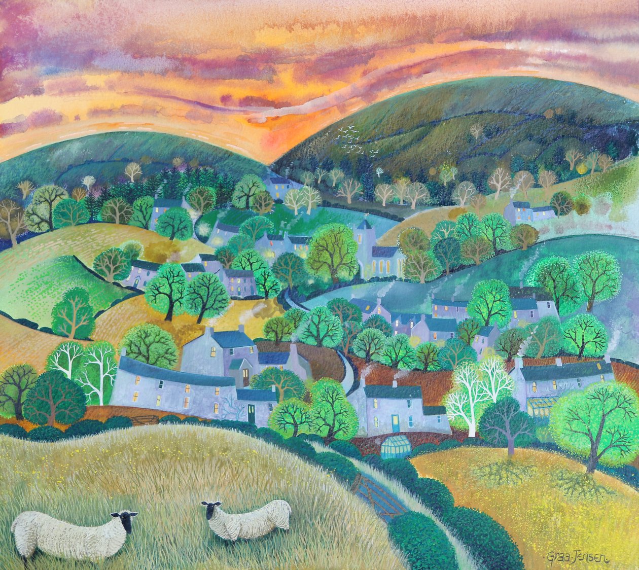 Zmierzch; 2016; (farby akrylowe na papierze) autorstwa Lisa Graa Jensen