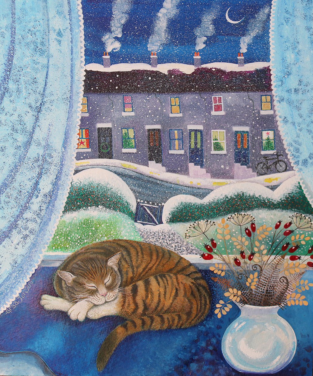 Cosy Cat, 2016, (farby akrylowe na papierze) autorstwa Lisa Graa Jensen