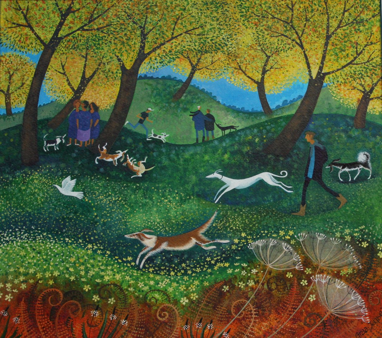Doggie Pals, 2012, (farby akrylowe na papierze) autorstwa Lisa Graa Jensen