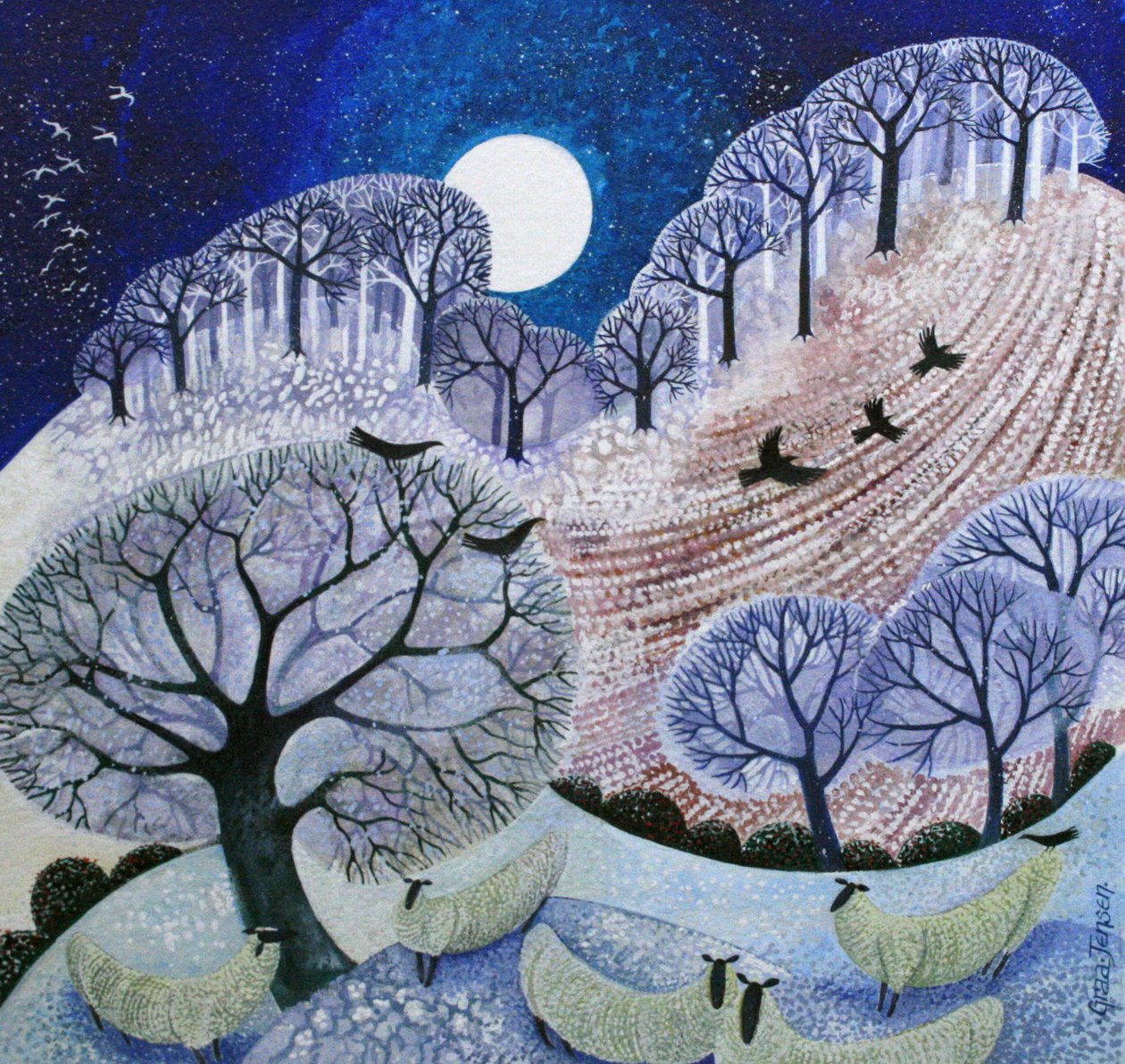 First Snow Surrey Hills (tusz akrylowy)_ autorstwa Lisa Graa Jensen