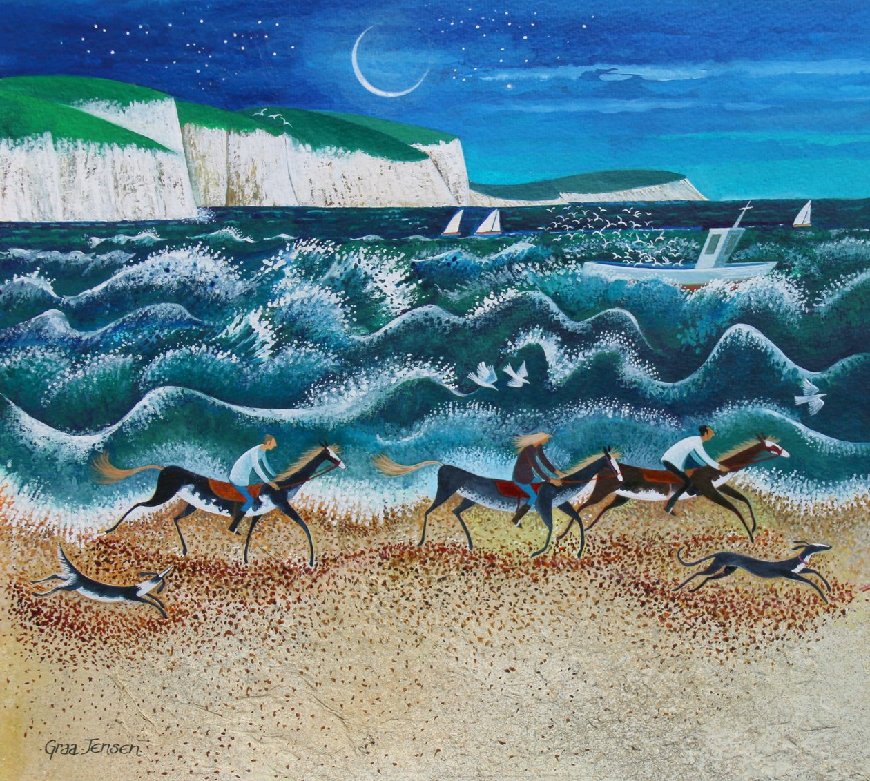 Midnight Riders, 2020 (akryl na papierze) autorstwa Lisa Graa Jensen
