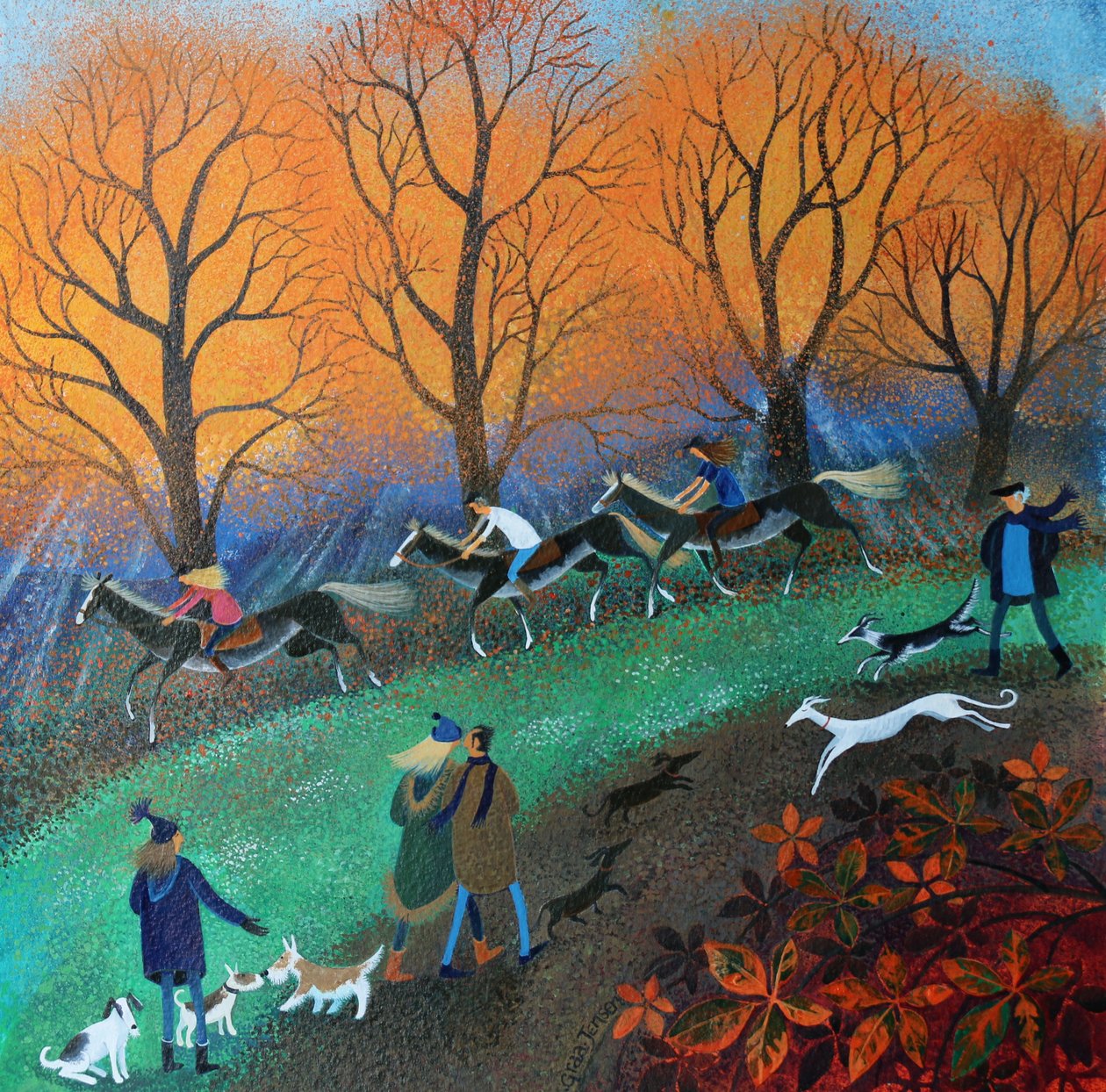 Ponies on the Common, 2017, (farby akrylowe na papierze) autorstwa Lisa Graa Jensen