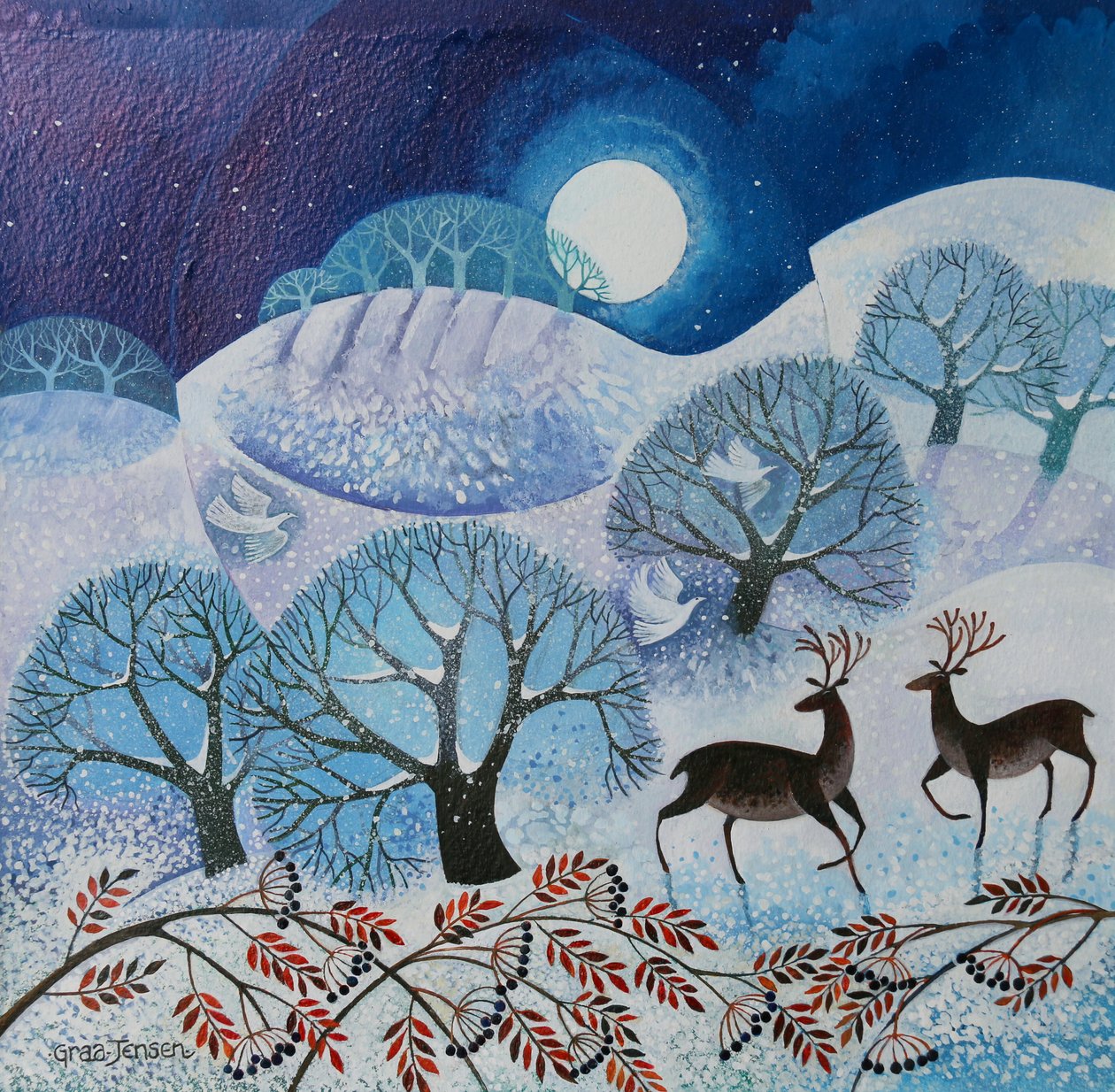 Snowy Land, 2017, (farby akrylowe na papierze) autorstwa Lisa Graa Jensen