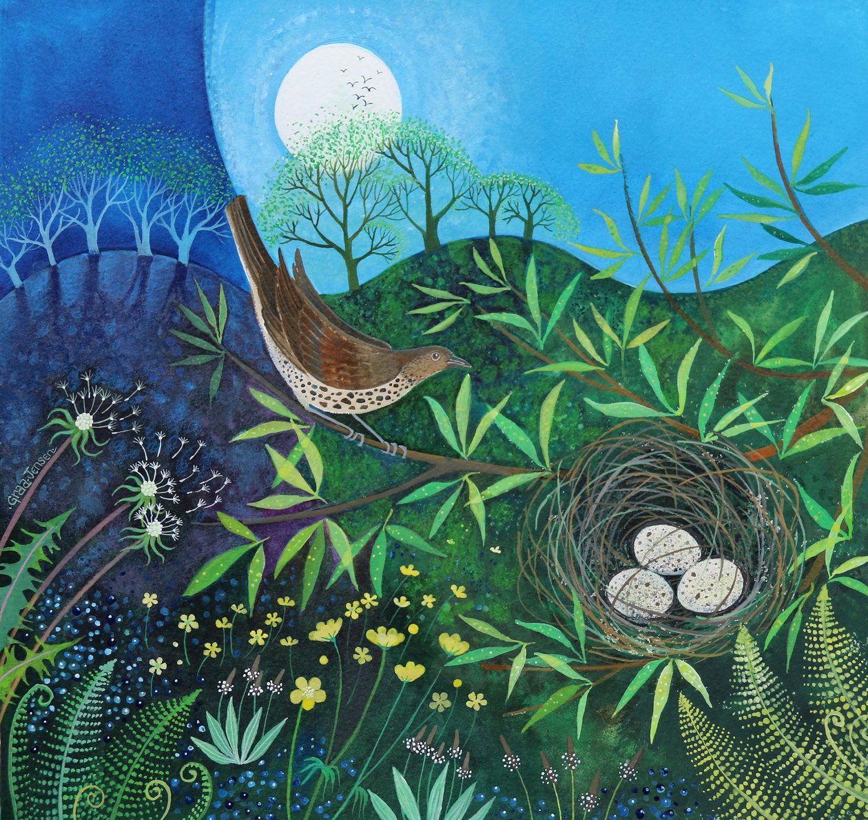 Drozd, 2019 (akryl na papierze) autorstwa Lisa Graa Jensen