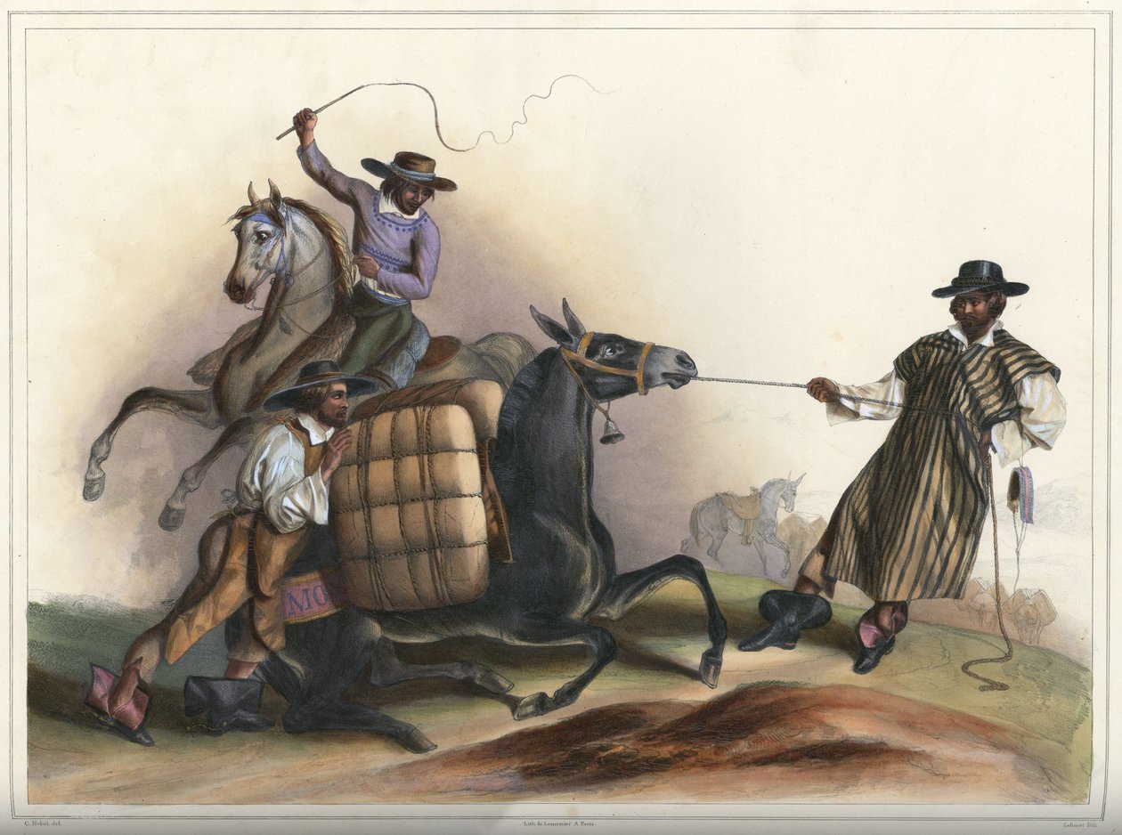 Arrieros, grupa kostiumowa autorstwa Lithograph by Pierre Frédéric Lehnert