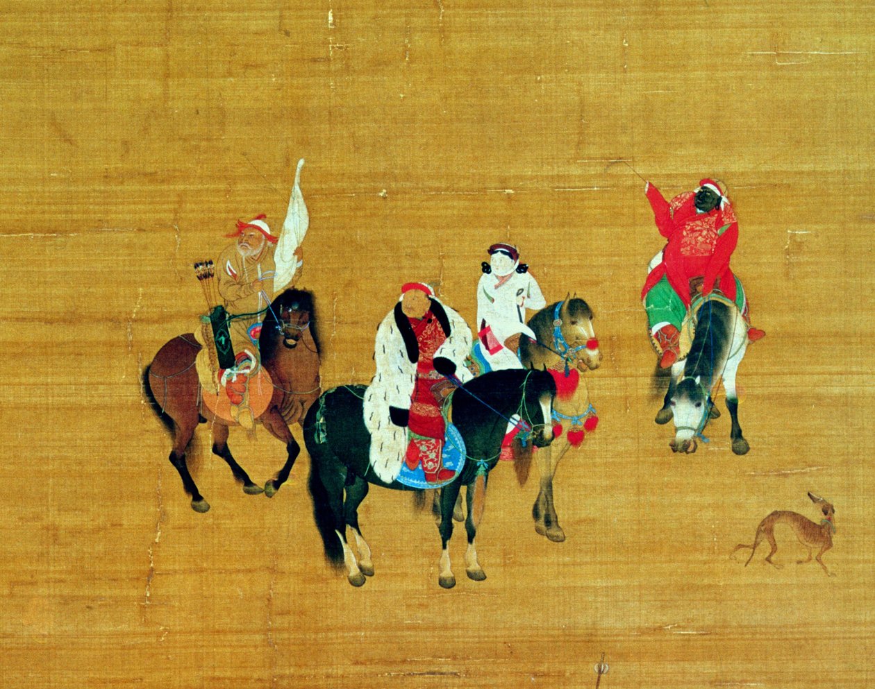 Kubilaj-chan (1214-94) Polowanie, dynastia Yuan (atrament i kolor na jedwabiu) (szczegół) autorstwa Liu Kuan tao